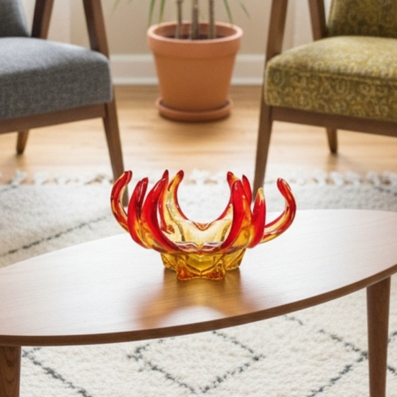 MCM Red Gold Art Glass Piece - Picture 2 of 10